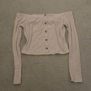 Off shoulder Cream Ribbed Women's Top